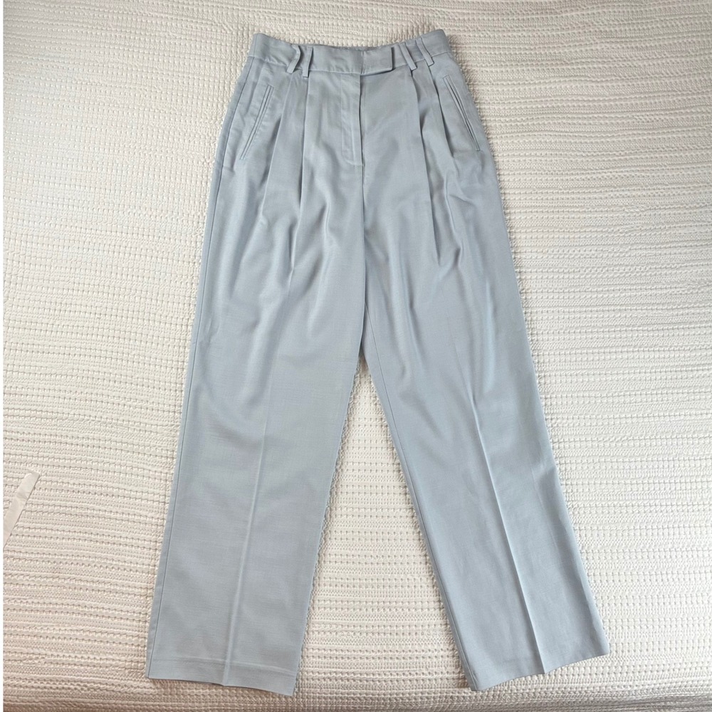 Topshop Wide Leg Pants Pleated Trousers Pastel Blue Women 6 Office Business